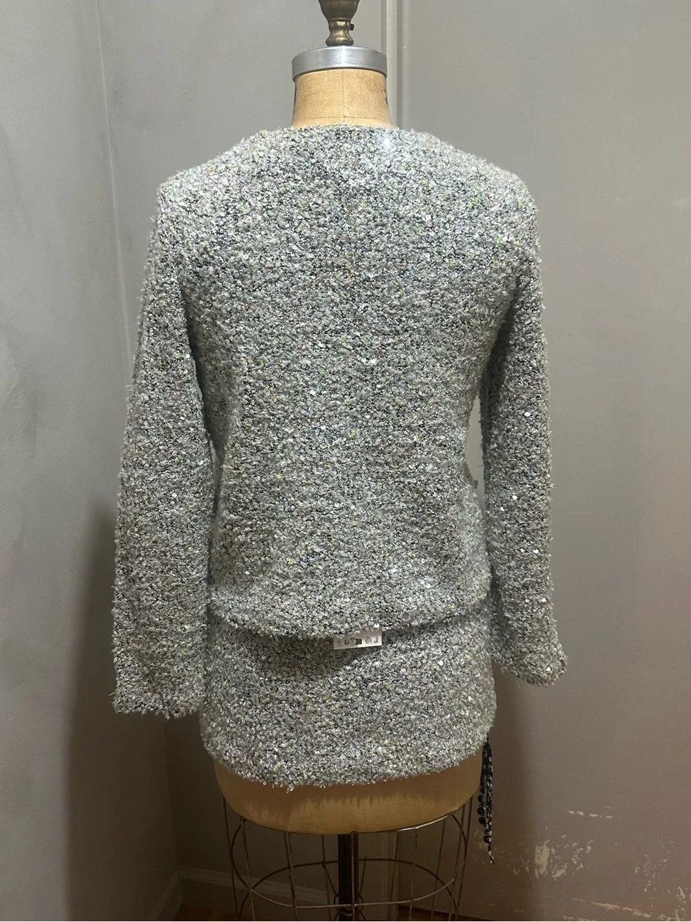 Zara Tweed Metallic Silver-Blend Sweater and Skirt Set